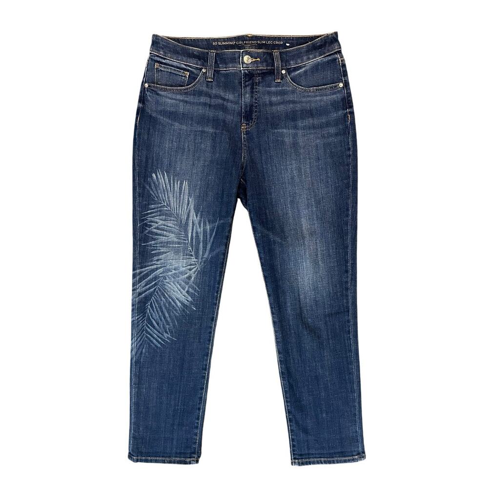 Chico's So Slimming Girlfriend Slim Leg Crop Jeans Women's Size 6 Palm Leaf Pant